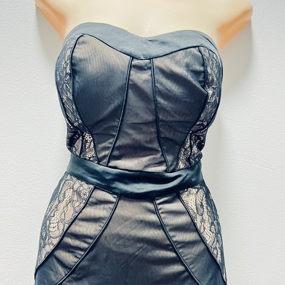 NWT Bebe Sz L Black Nude Lace Strapless Dress - Picture 6 of 7